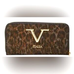 V Italia Made In Italy Registered Trademark Of Versace Leather Zip Around Wallet